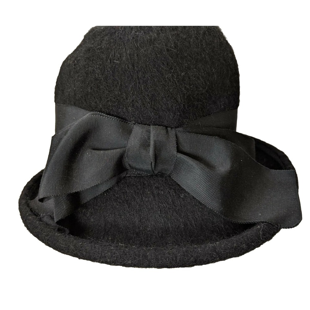 Vintage Wool & Grosgrain Ribbon Bowler Church Hat Shaq-Lon Old Money Mid Century